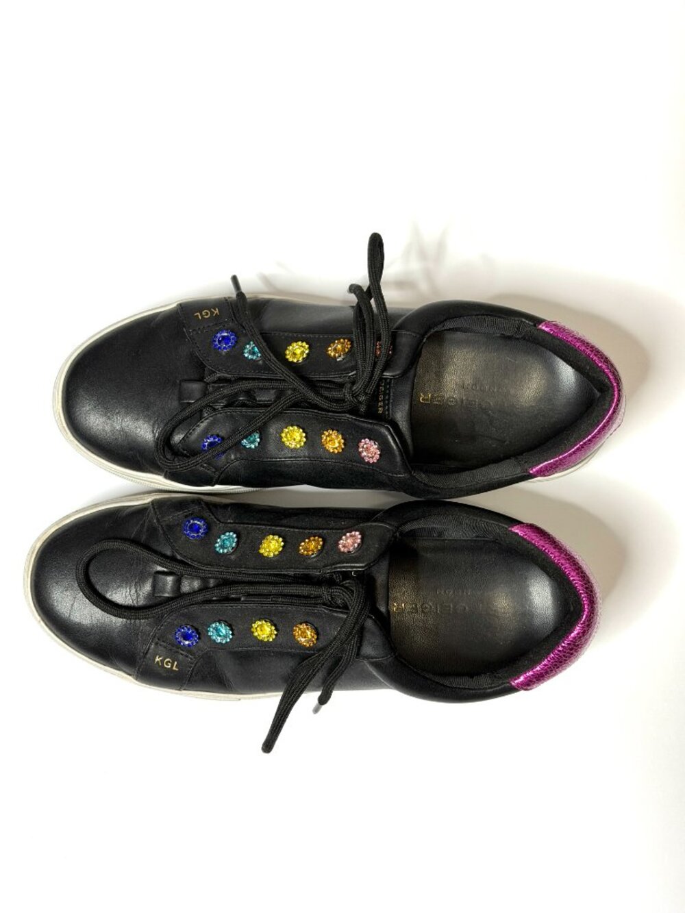 Kurt Geiger Black Leather Gemstone Sneakers- Women's 9 - Picture 2 of 6